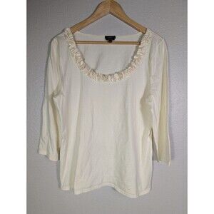 Talbots Long Sleeve Tee Womens Large Off White Ruffle‎ Neck